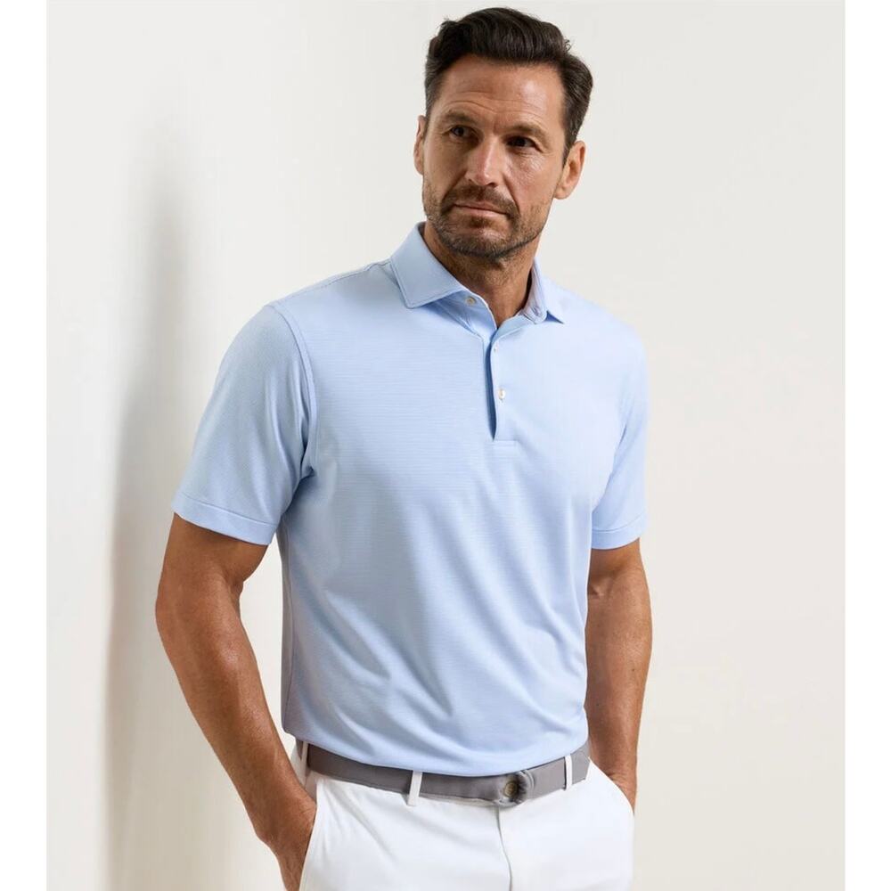 Peter Millar | Summer Comfort Baby Blue & White Stripe Polo Shirt Size XXL